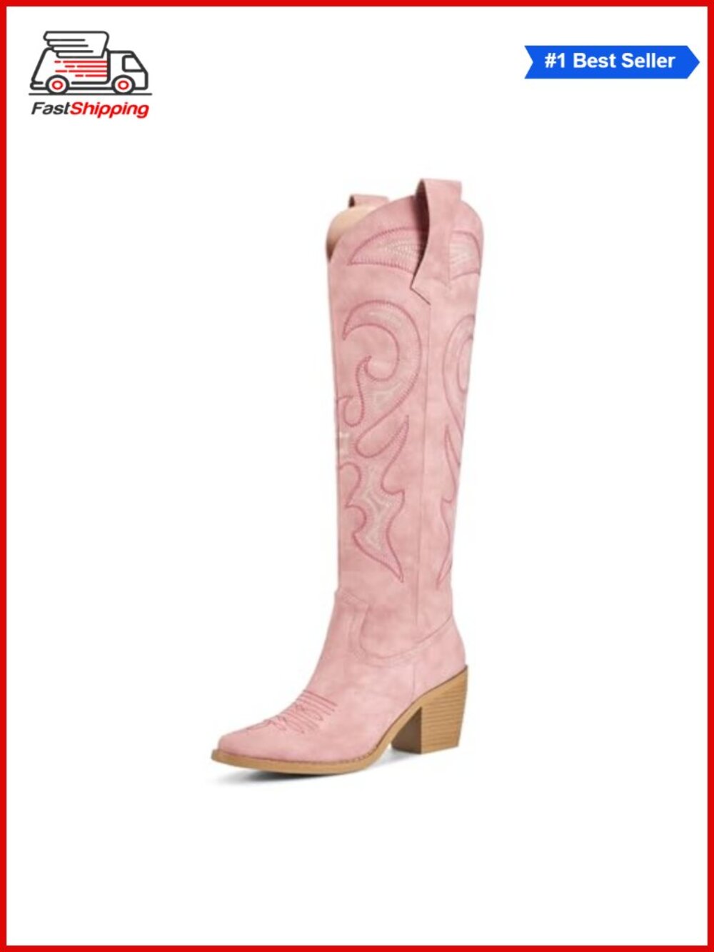 ✨ Women's Knee High Western Cowboy Boots Faux Leather Pointed Toe Block Heel